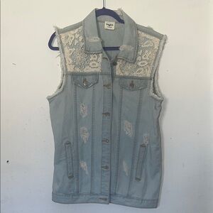 Hayden Light Blue Denim Vest with Distressed Details